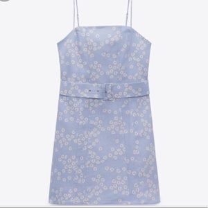 Zara blue floral belted mini dress